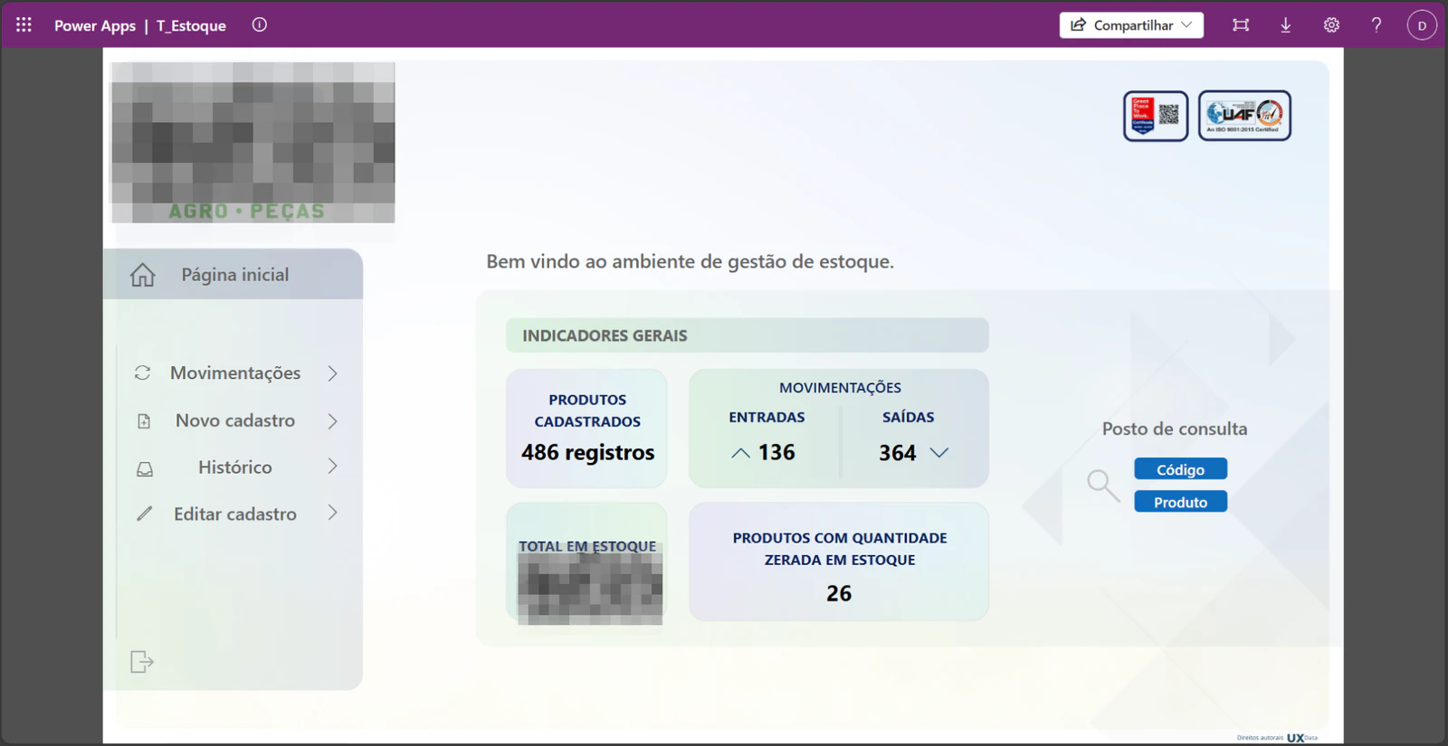 Solução em PowerApps para gestão de estoque.