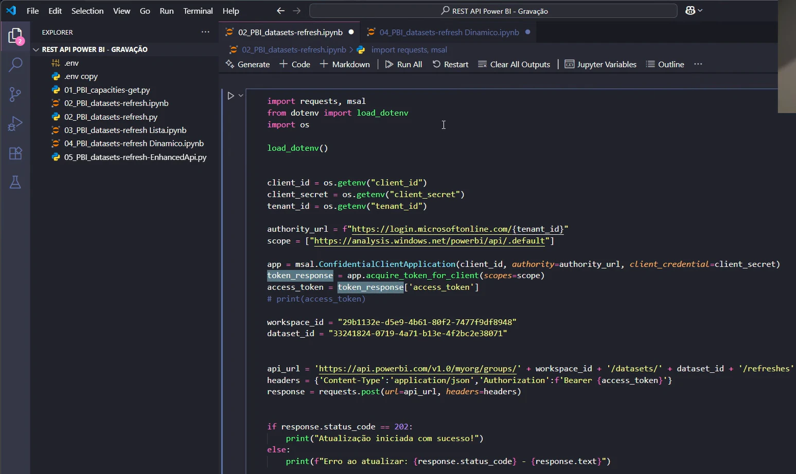 Atualização do Power BI via API